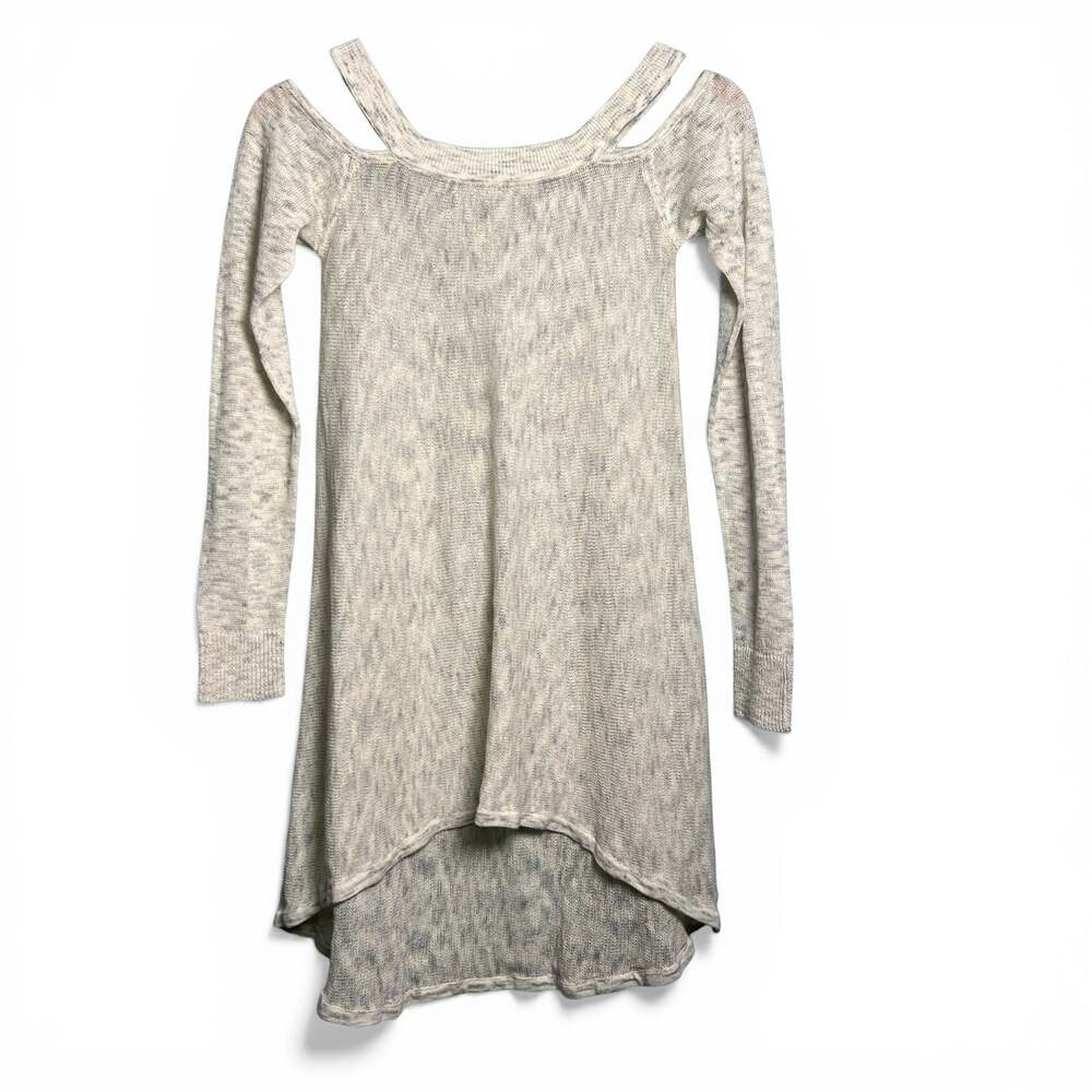 One Grey Day Knit Top Cream Space Dye Cold Shoulder Asymmetric Hi Low Size Small